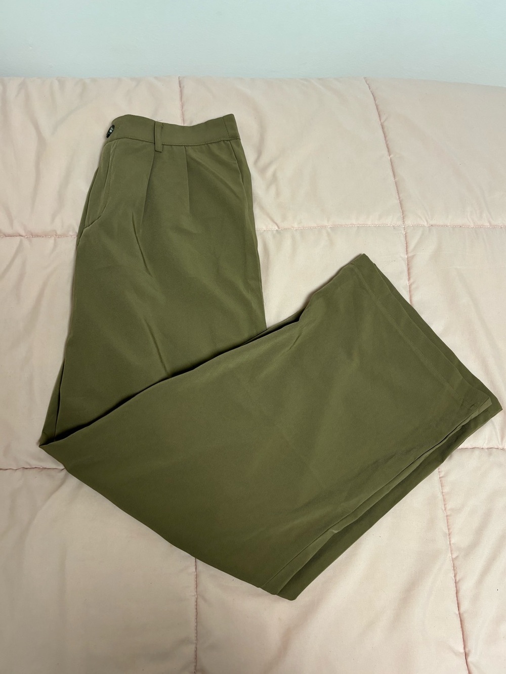Khaki Straight-Leg Trousers